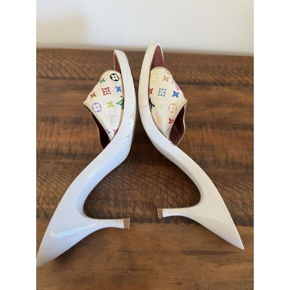 Louis Vuitton Y2K Murakami White Multicolor LV Buckle Mule Sandals Heels EU 40 - Picture 3 of 15
